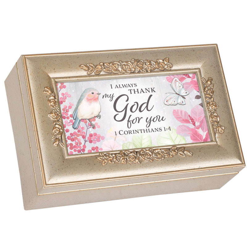 Thank The Lord Petite Rose Music Box Plays Wind Beneath My Wings