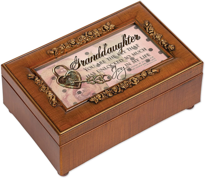 Cottage Garden Granddaughter Inspirational Decorative Woodgrain Rose Music Box Plays What a Friend in Jesus