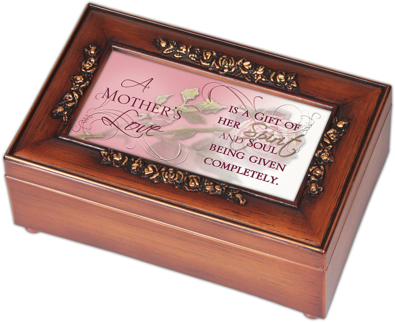 Cottage Garden Mother's Love Gift of Her Spirit Woodgrain Embossed Jewelry Music Box Plays Wonderful World