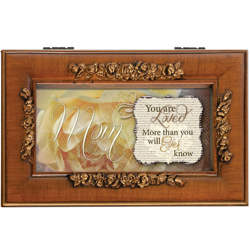 Cottage Garden Mom You are Loved Woodgrain Embossed Jewelry Music Box Plays Wind Beneath My Wings