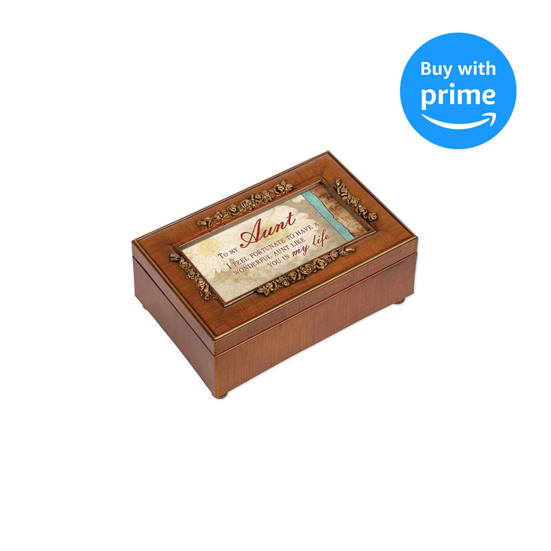 Cottage Garden Aunt Fortunate to Have You Woodgrain Embossed Jewelry Music Box Plays Wonderful World