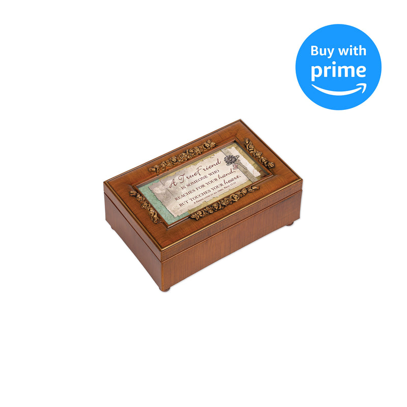 Cottage Garden A True Friend Rich Walnut Finish with Brushed Gold Rose Trim Petite Jewelry Music Box - Plays Song What a Friend We Have in Jesus