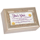 Niece Sweet Smile Bring Joy Silvertone Embossed Jewelry Music Box Plays You Light Up My Life