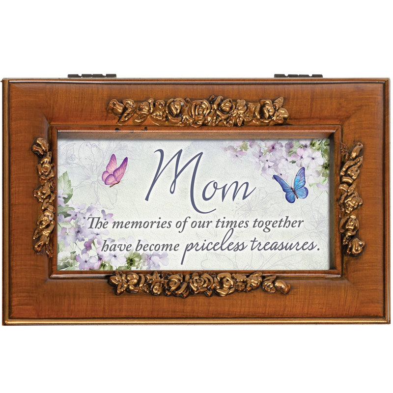 Cottage Garden Mom Times Together Priceless Woodgrain Embossed Jewelry Music Box Plays Wind Beneath My Wings