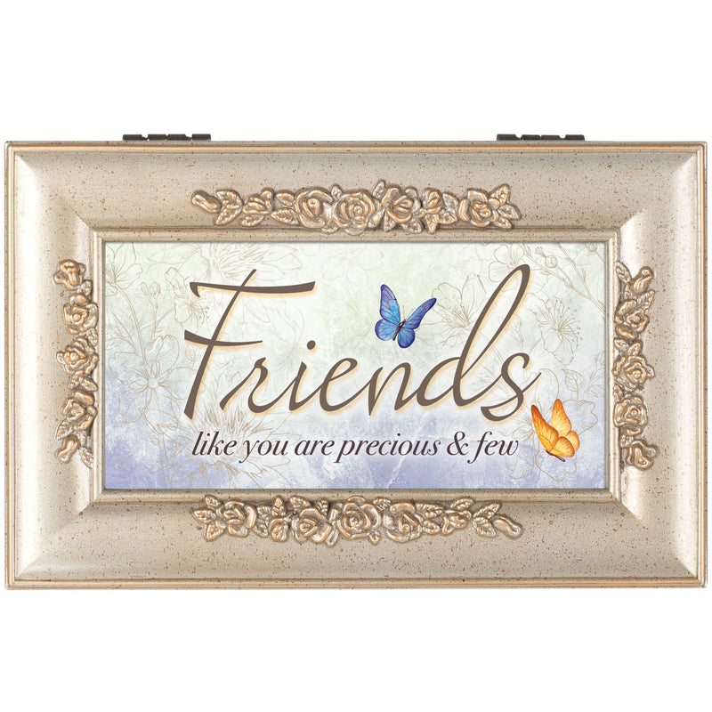 Cottage Garden Friends Like You are Precious Silvertone Embossed Jewelry Music Box Plays You Light Up My Life