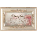 Cottage Garden Daughter You are The Smile Silvertone Embossed Jewelry Music Box Plays Wind Beneath My Wings