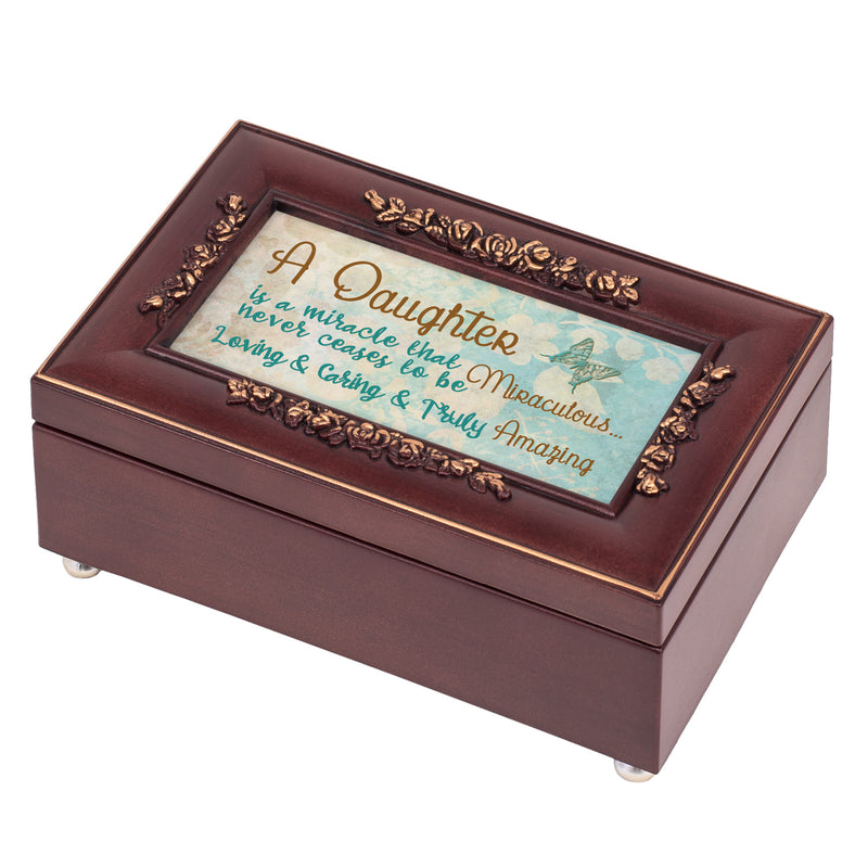 Cottage Garden Daughter Truly Amazing Rose Wood Finish Jewelry Music Box Plays Canon in D