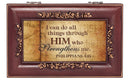 Cottage Garden All Things Through Him Rosewood Finish Jewelry Music Box Plays Canon in D