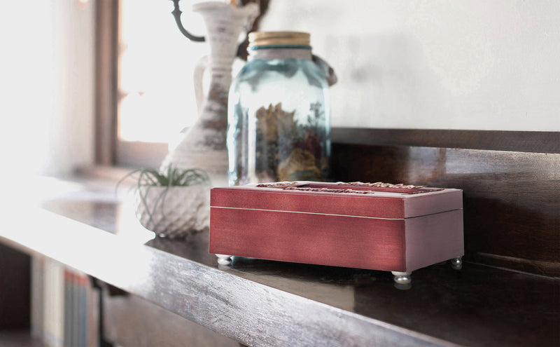 Cottage Garden All Things Through Him Rosewood Finish Jewelry Music Box Plays Canon in D