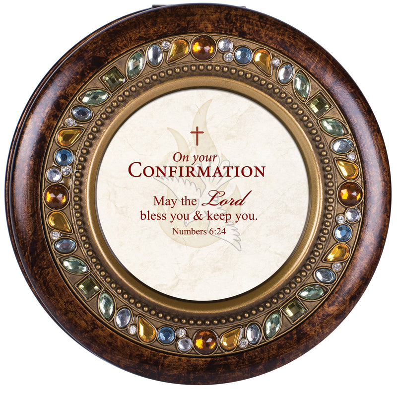 Confirmation Amber Round Jeweled Music Box Plays How Great Thou Art