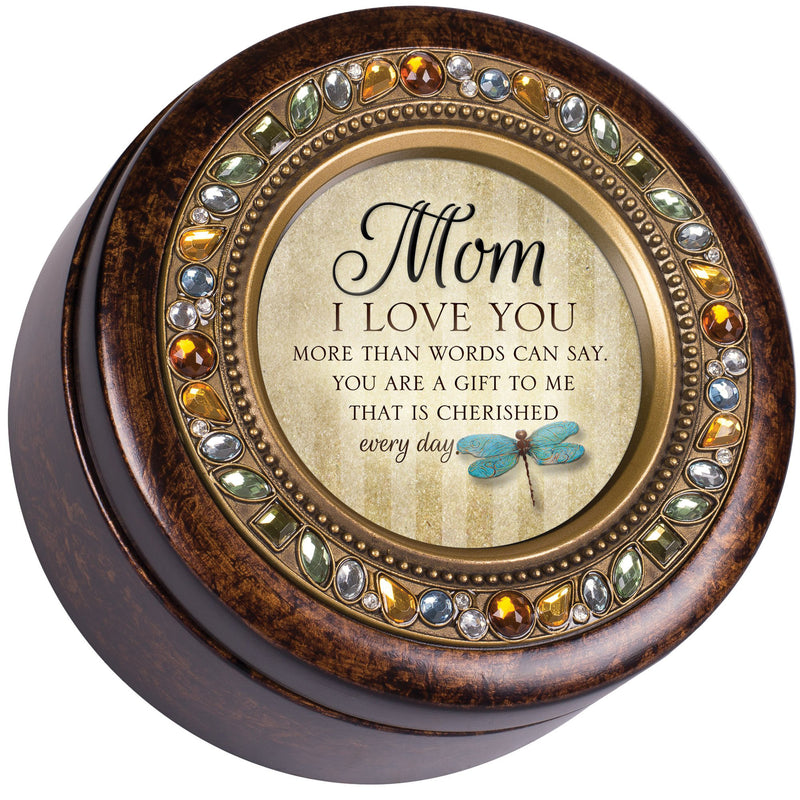 Mom Love You Amber Round Jeweled Music Box Plays Wind Beneath My Wings