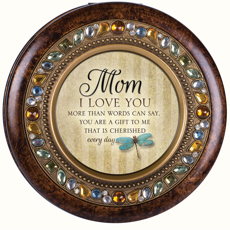 Mom Love You Amber Round Jeweled Music Box Plays Wind Beneath My Wings