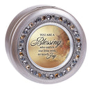 Blessing Pewter Round Jeweled Round Music Box Plays Amazing Grace