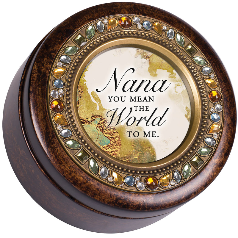 Nana Amber Round Jeweled Music Box Plays Wind Beneath My Wings