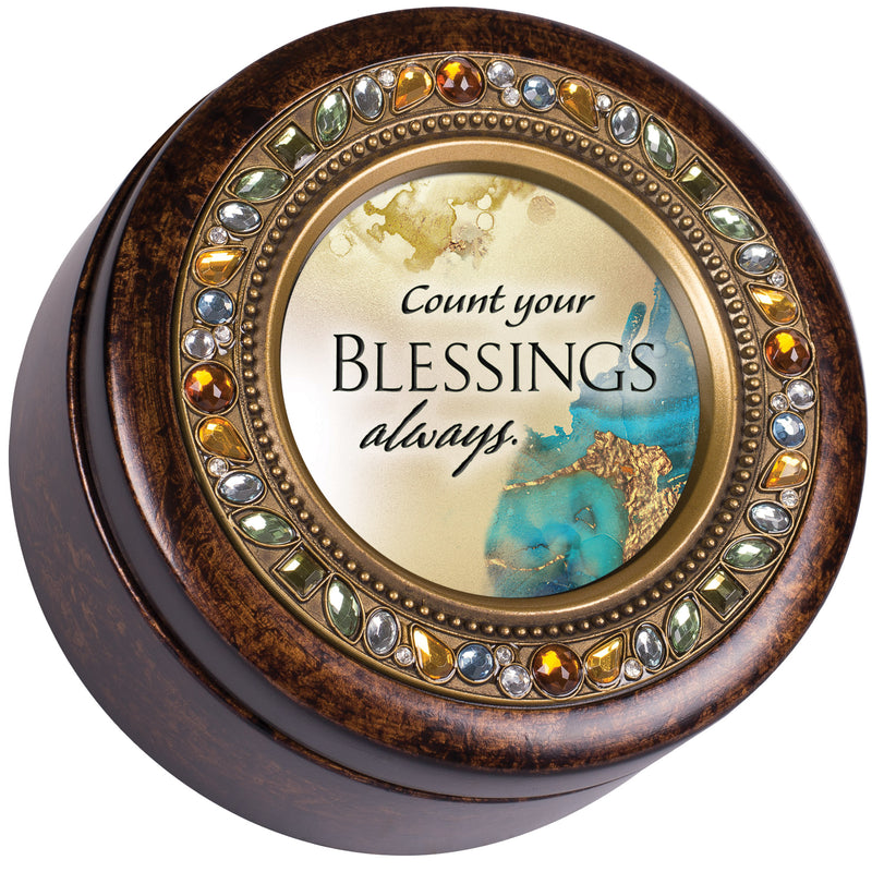 Count Blessings Amber Round Jeweled Music Box Plays How Great Thou Art