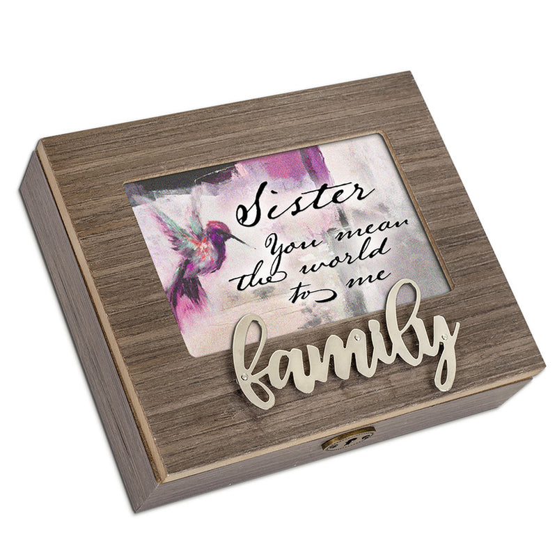 Sister Metal Applique Family Music Box Plays You Light Up My Life