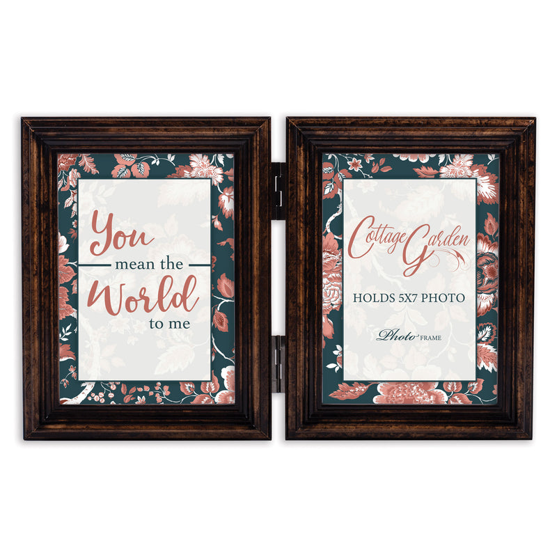 You Mean The World Amber  Wood Double Tabletop Photo Frame- Holds two 5x7 Photos
