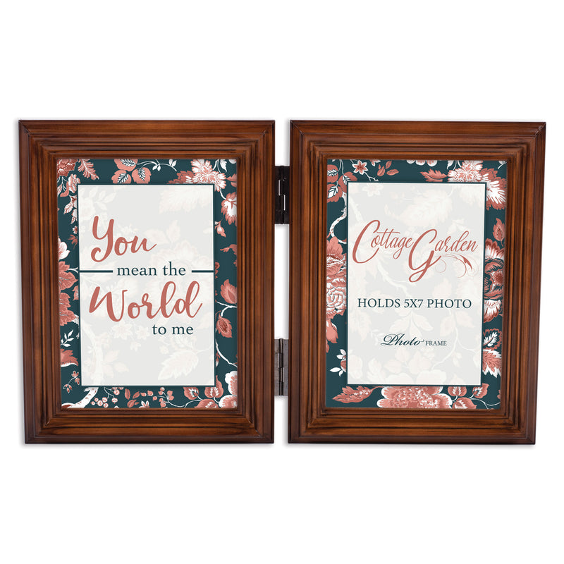You Mean The World   Wood Hinged Double Tabletop Photo Frame- Holds two 5x7 Photos