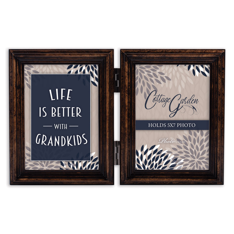 Better With Grandkids Amber  Wood Double Tabletop Photo Frame- Holds two 5x7 Photos