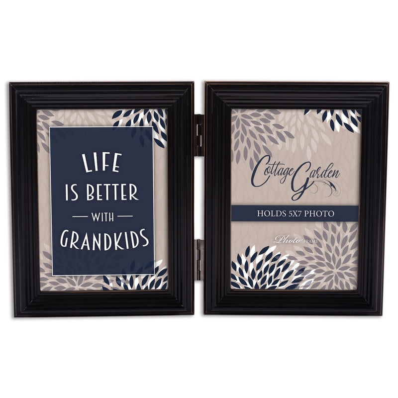 Better With Grandkids Black   Wood Double Tabletop Photo Frame- Holds two 5x7 Photos