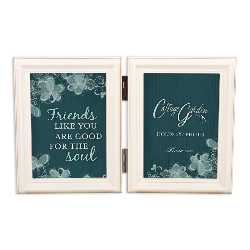 Good For The Soul Ivory  Wood Double Tabletop Photo Frame- Holds two 5x7 Photos