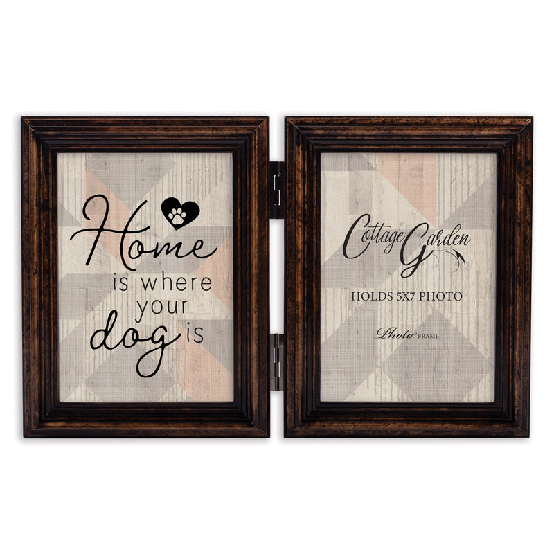 Where Your Dog Is Amber  Wood Double Tabletop Photo Frame- Holds two 5x7 Photos
