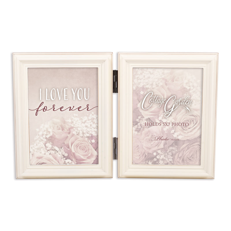 I Love You Ivory  Wood Hinged Double Tabletop Photo Frame- Holds two 5x7 Photos