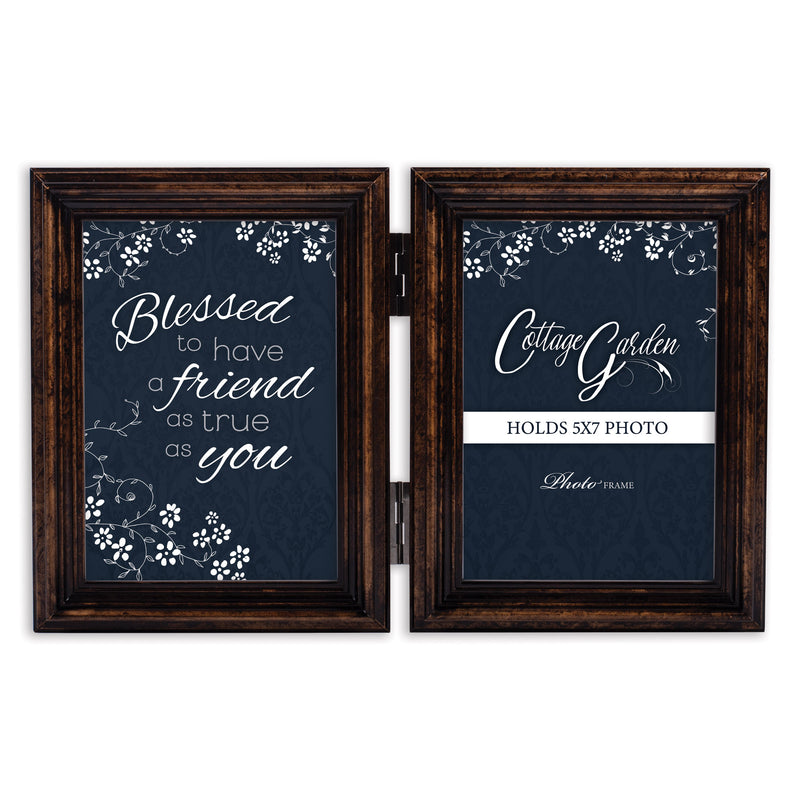 Blessed Friend Amber  Wood Hinged Double Tabletop Photo Frame- Holds two 5x7 Photos