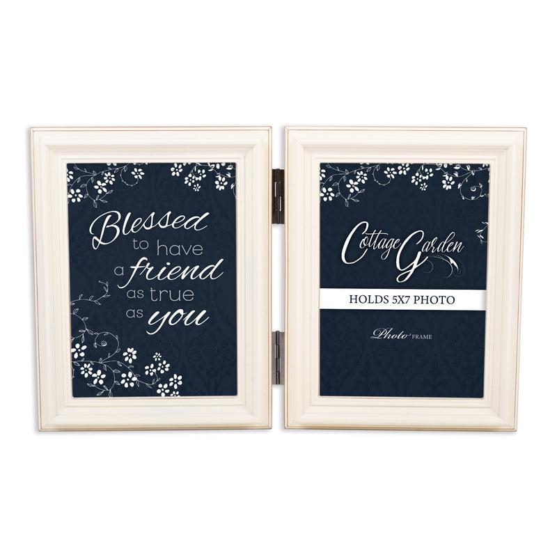 Blessed Friend Ivory  Wood Hinged Double Tabletop Photo Frame- Holds two 5x7 Photos