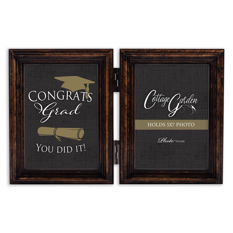 Congrats Grad Amber  Wood Hinged Double Tabletop Photo Frame- Holds two 5x7 Photos