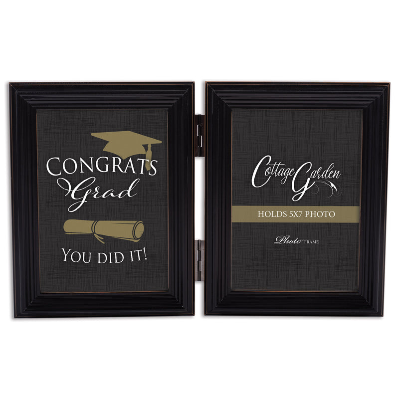 Congrats Grad Black   Wood Hinged Double Tabletop Photo Frame- Holds two 5x7 Photos