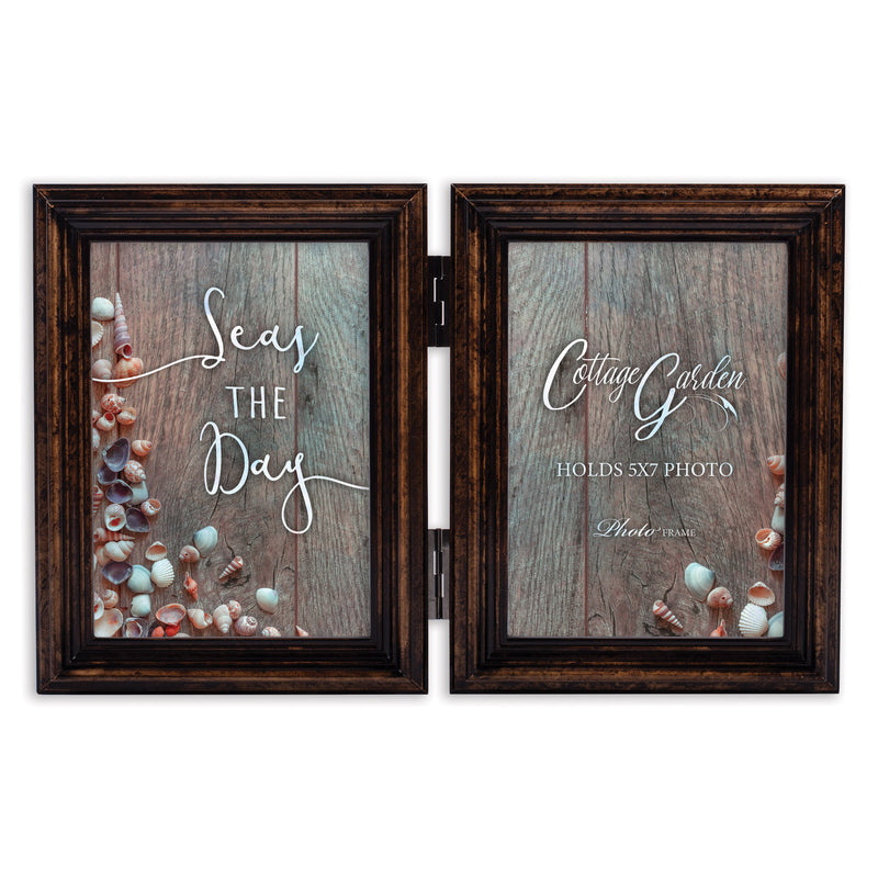 Seas The Day Amber  Wood Hinged Double Tabletop Photo Frame- Holds two 5x7 Photos