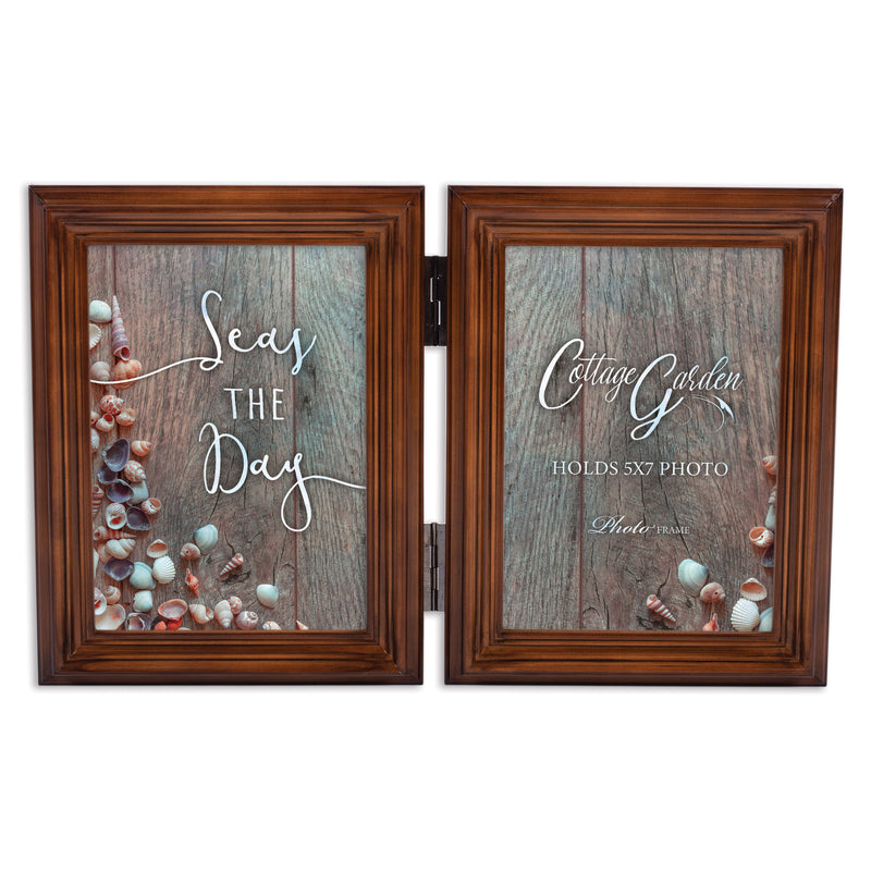 Seas The Day   Wood Hinged Double Tabletop Photo Frame- Holds two 5x7 Photos