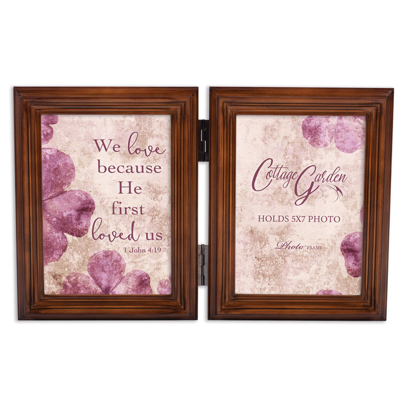 He First Loved Us   Wood Hinged Double Tabletop Photo Frame- Holds two 5x7 Photos