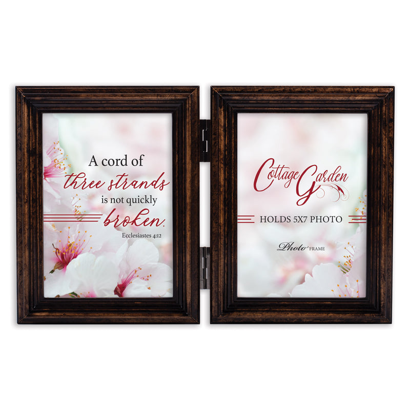 Cord Of Three Strands Amber  Wood Double Tabletop Photo Frame- Holds two 5x7 Photos
