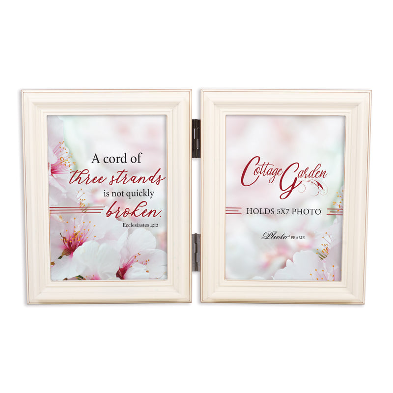 Cord Of Three Strands Ivory  Wood Double Tabletop Photo Frame- Holds two 5x7 Photos