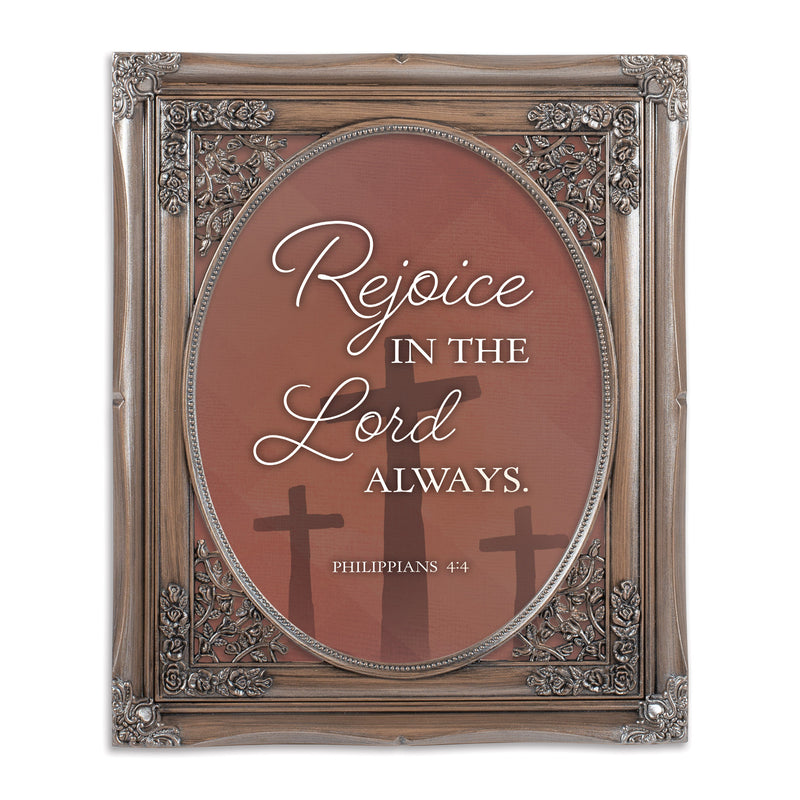 Rejoice In The Lord Silver Greybrush 8 x 10 Floral Cutout Wall And Tabletop Photo Frame