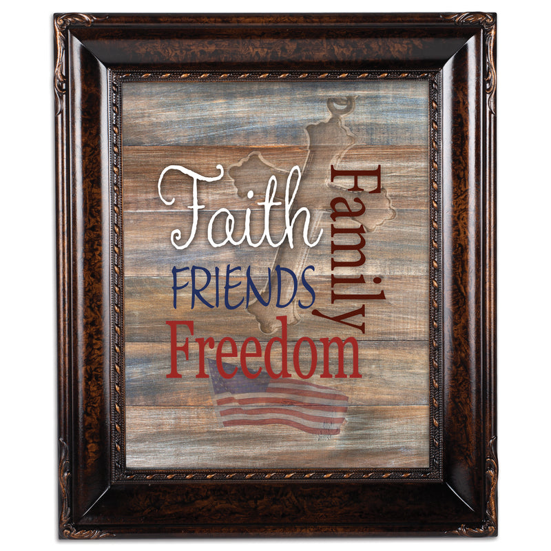 Faith Family Friends and Freedom Burlwood Rope 8 x 10 Photo Frame