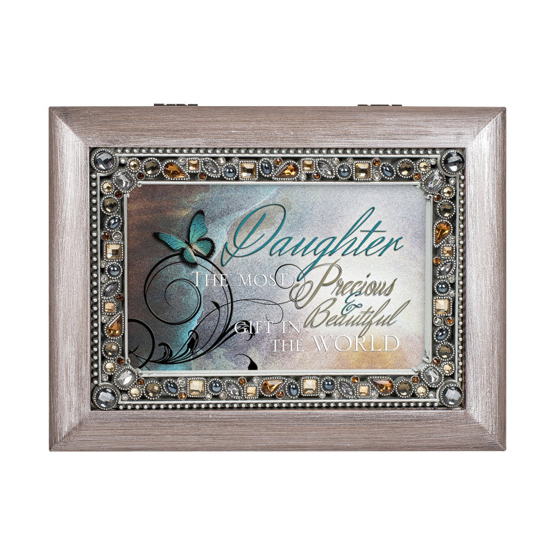 Precious Daughter Pewter Jeweled Music Box Plays You Light Up My Life