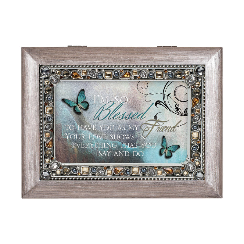 Cottage Garden Blessed to Have You as Friend Brushed Pewter Jewelry Music Box Plays Wonderful World
