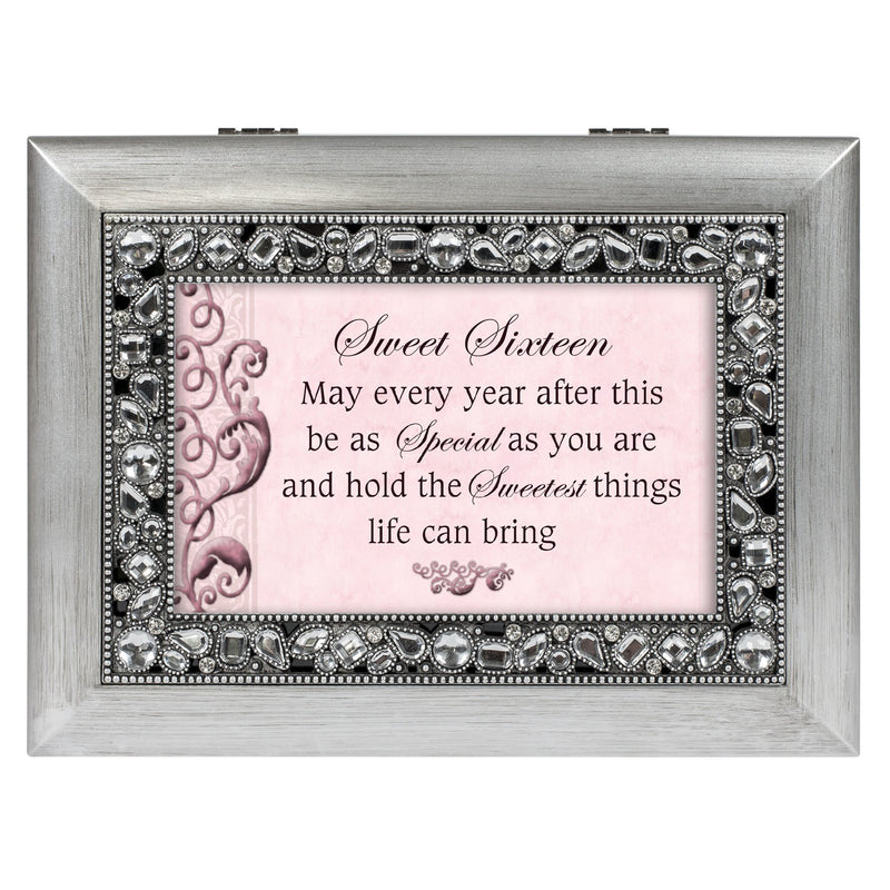 Sweet Sixteen Silver Jeweled Music Box Plays You Light Up My Life