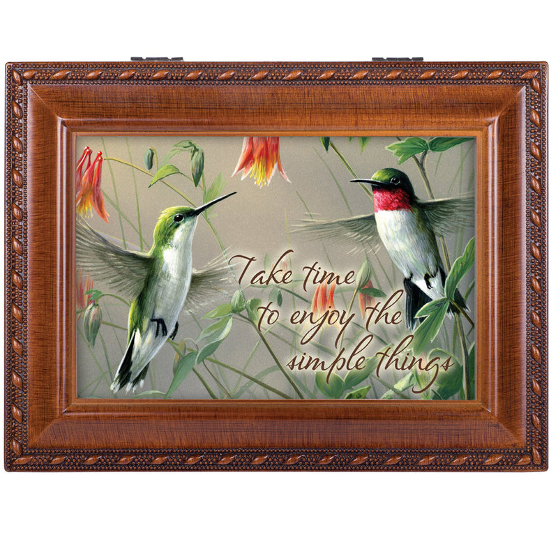 Cottage Garden Hummingbirds Simple Things Wood Finish Jewelry Music Box Plays Tune How Great Thou Art