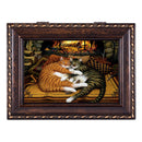 Cottage Garden Cats Sleeping On a Hearth Fireplace Burlwood Rope Trim Jewelry Music Box Plays Canon in D