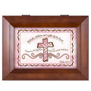 Cottage Garden Baby Girl Baptism Cross Wood Finish Jewelry Music Box - Plays Tune You are My Sunshine