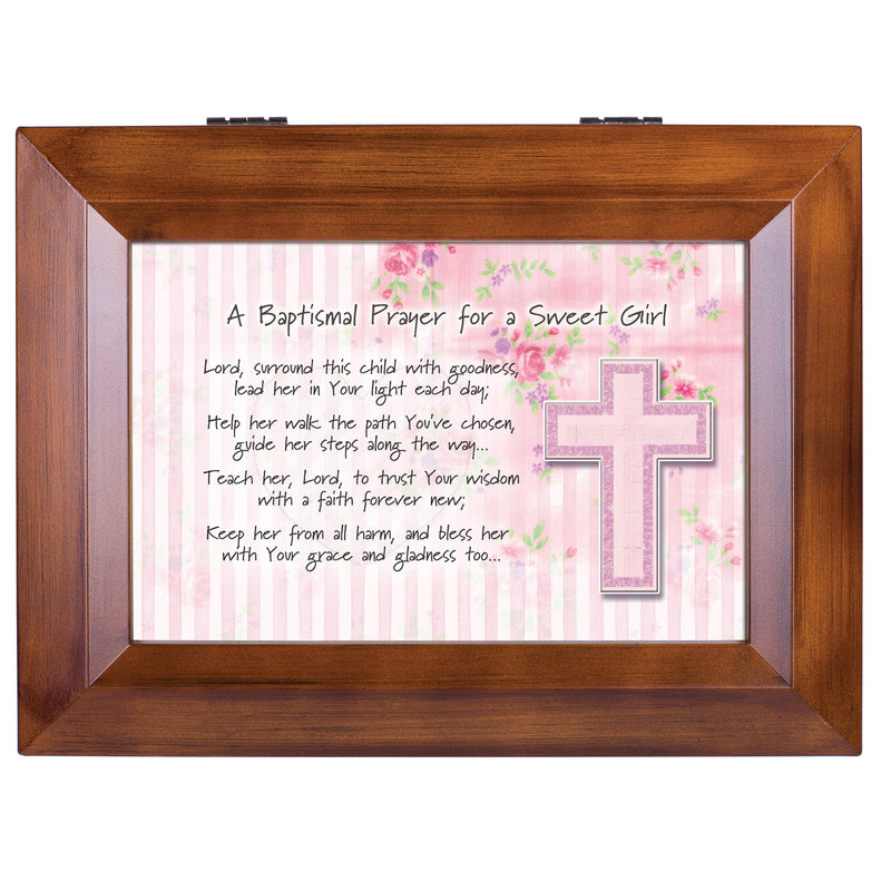 Baptismal Prayer Girl Wood Finish Music Box Plays You Are My Sunshine