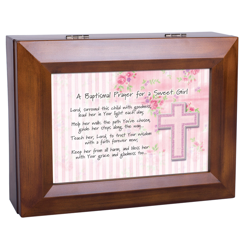 Baptismal Prayer Girl Wood Finish Music Box Plays You Are My Sunshine