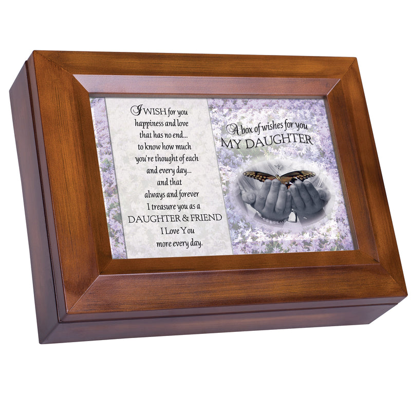 Cottage Garden My Daughter Dark Wood Finish Jewelry Music Box - Plays Tune You are My Sunshine
