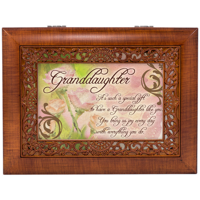 Cottage Garden Granddaughter Such a Gift Woodgrain Inlay Jewelry Music Box Plays Ave Maria