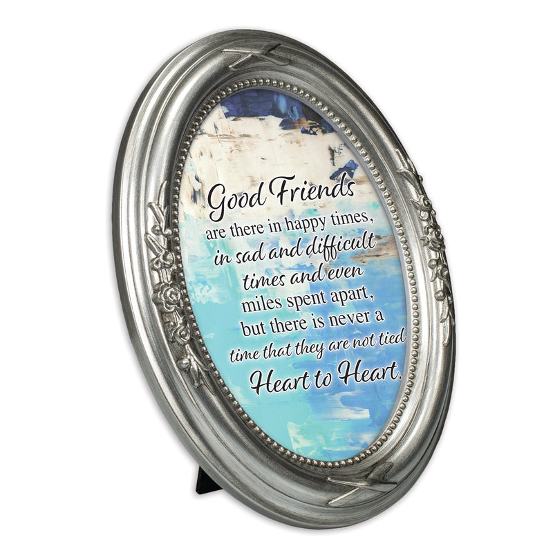 Good Friends Heart Brushed Silver Floral 5 x 7 Oval Photo Frame