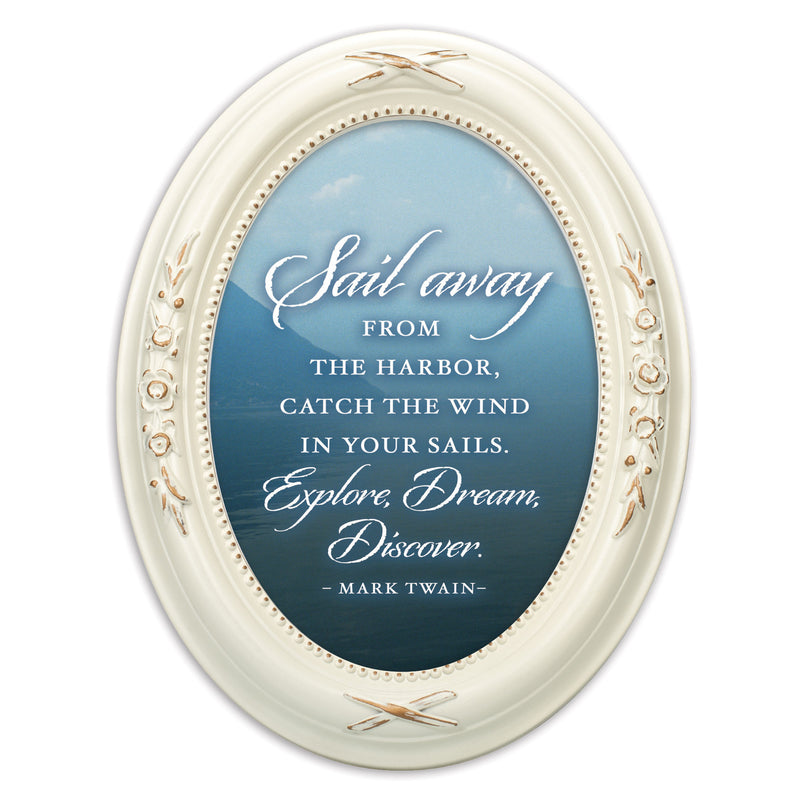 Sail Away Explore Dream Discover Ivory Floral 5 x 7 Oval Photo Frame